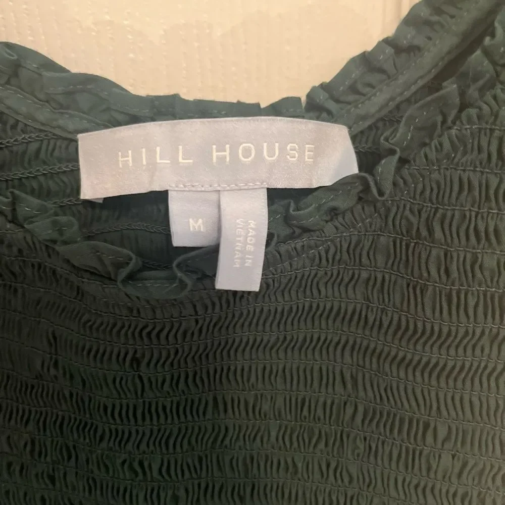 Hill House Dark Green Puff Sleeve Blouse NWOT